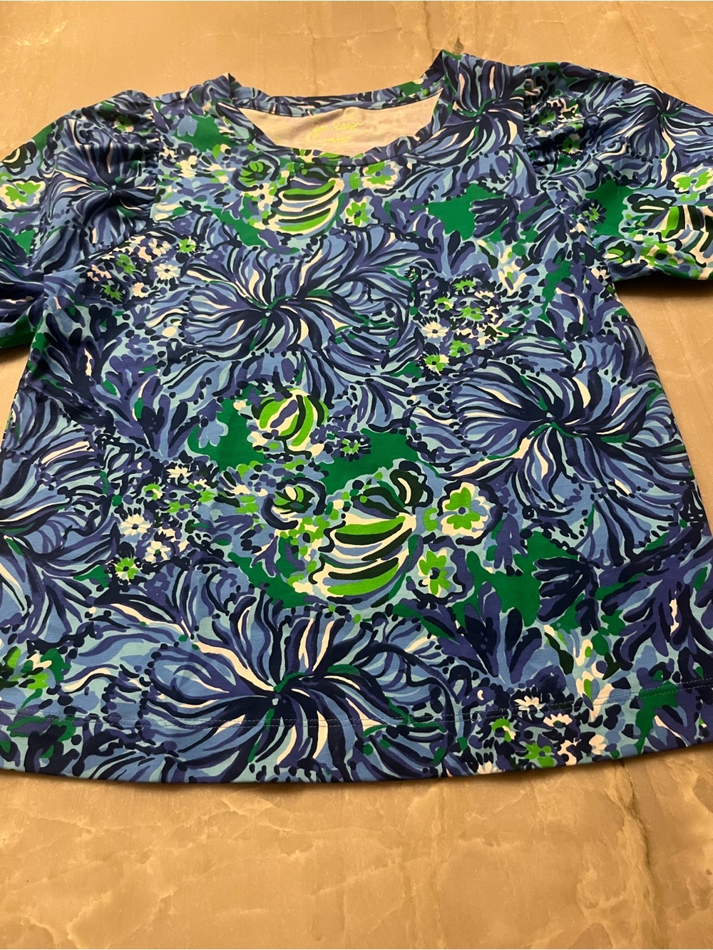 Lilly Pulitzer Blue & Green Floral Short Sleeve Tee
